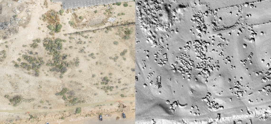 Comparison of raw imagery to a digital terrain model
